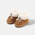 Brown toddler girls winter snow boots with warm faux fur lining and flower applique - Size 15 (Inner Length 11.5CM) / Camel