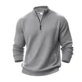 Pullover da uomo grigio con zip corta, maglia a nido d'ape e colletto rialzato - Grigio chiaro