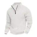 Felpa da uomo con mezza zip, trama a nido d'ape bianca e collo alto alla coreana. - Taglia S / Top / Bianco