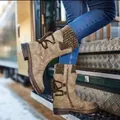 Damen Winter Schneestiefel wadenhoch mit Strickbündchen und Reißverschluss in Taupe - Khaki / 35