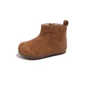 Classic brown suede children's short boots featuring side zipper and non-slip sole - Size 21 / Camel