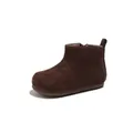 Retro dark brown suede children's short boots with side zipper and durable rubber sole - Size 21 / Brown
