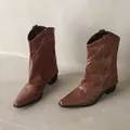 Vintage bruine Western enkellaarzen voor dames met decoratieve metalen noppen details - 35 / Bruine Stijl (K365509)