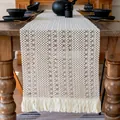 Chemin de table bohème en coton tissé à la main avec franges décoratives blanc crème - MX101 (Motif Bohème Beige) / 30x50cm / Beige