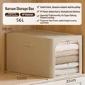 Foldable khaki Oxford cloth clothes storage box with steel frame and transparent window 56L - Side Opening Narrow Style (AF715)