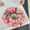 Small pink wildflower candle wreath for elegant home table centerpiece decoration - Deep Pink