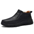 Botines casuales de cuero negro genuino para hombre, sin cordones con suela antideslizante. - 38 / Botines Casuales (999) / Negro