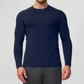Men's navy blue seamless athletic long sleeve compression shirt for gym and running - Deep Sea Blue