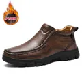 Botines casuales de cuero marrón para hombre con forro cálido de felpa de invierno - 38 / Botines Casuales con Forro (999) / Marrón
