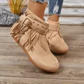 Stijlvolle dames western suède enkellaarzen met franjes en decoratieve metalen gesp - 36 / Khaki