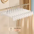 Premium matte witte plastic broekhanger met verstelbare antislip clips 29cm x 14cm - Gematteerde Ronde Haakstijl / Semi-transparant