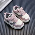 Rosa gesteppte Leder-Sneaker für Kinder mit Klettverschluss und bequemer Gummisohle - Größe 22 (Innenlänge 14cm) / Rosa
