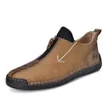 Klassische braune Leder-Herrenstiefel mit Frontreißverschluss und feinen Handnähten - 38 / Gelbbraun