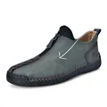 Handgenähte Herren Martin Boots aus grauem Leder mit funktionalem Reißverschluss - 38 / Grün