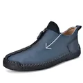 Herren Chelsea Boots aus blauem Leder mit Reißverschluss und Handnähten, modisch - 38 / Blau