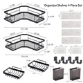 Modern black stainless steel bathroom corner storage rack 4-piece set with dimensions - Triangle Racks And Utensil Holder Large Set