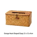 Handgefertigte Taschentuchbox aus Stroh mit orangefarbenem Herzverschluss, 21x12x9cm - Orange Herzschnalle Stil / 21x12x9cm / Orange