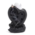 Black heart-shaped backflow incense burner with white cupid angel figurine on top - Cupid's Heart (LED Light)