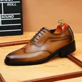 Vintage brown brogue Oxford dress shoes for men with hand-rubbed leather patina finish - 37 / Yellow Brown