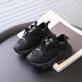 Stylish all-black breathable sneakers for boys with thick soles and quick laces. - Size 21 (Insole Length 13.5cm) / Black