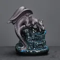 Dark purple ceramic winged dragon backflow incense burner with blue glazed base - Kiln-Glaze Blue Pterodactyl