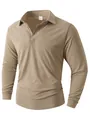 Classica polo da uomo casual a maniche lunghe in tinta unita color kaki dallo stile raffinato - Kaki