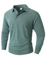 Polo a maniche lunghe da uomo, t-shirt casual verde melange con chiusura a bottoni - Verde