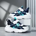 Chaussures de sport pour enfants en maille respirante bleu marine et blanc avec scratch - 28 / Maille Blanc et Bleu