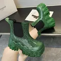 Groene glitter chelsea boots met dikke plateauzool en elastische inzetstukken - 36 / Groen