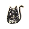 Cute black cat enamel pin featuring handwritten Cat Lady gold text for pet lovers - Cat Lady Style (C1468-1) / Black (C1468-1)