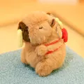 Soft brown Capybara plush keychain with closed eyes and cute backpack detail - Approx. 12cm / Capybara Fries Backpack