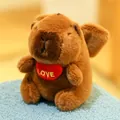 Cute brown capybara plush toy with a red heart and LOVE embroidery detail - Angel Capybara with Heart