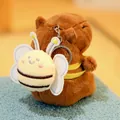 Simpatico portachiavi di peluche Capybara marrone con decorazione a forma di ape - Capibara con ape grassa sulla schiena - Giallo