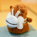 Portachiavi in peluche capibara con accessorio zaino a forma di farfalla bianca. - Capibara con ape grassa sulla schiena - Blu