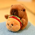 Cute capybara plush toy keychain holding a hamburger, soft brown animal pendant gift - Holding Smiling Burger