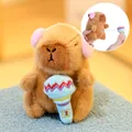 Cute Capybara plush toy holding a retractable blue plush microphone mascot - Retractable Microphone Toy