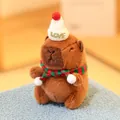 Cute Capybara plush toy doll featuring a white LOVE hat and festive red green scarf - Christmas Love Hat White
