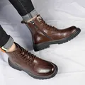 Bottines Martin en cuir marron pour homme avec fermeture éclair latérale et doublure - 38 / Brun Peluche (10011)
