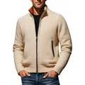Vista detallada de cárdigan de punto beige para hombre con cuello alto y textura - M / Tops / Beige