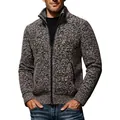 Cardigan en tricot doublé de polaire pour homme avec col montant et fermeture éclair. - Café
