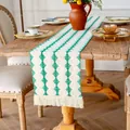 Chemin de table bohème en coton tissé avec motif géométrique vert et franges élégantes - Motif Vert (MX102) / 30x50cm / Vert
