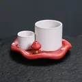 Creative ceramic mushroom incense burner set with white cups for home decoration - Red