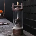 Quemador de incienso de reflujo de dragón creativo con cubierta de vidrio y base de arcilla - Dragón En El Pozo Antiguo