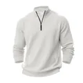 Primo piano della felpa bianca da uomo con mezza zip e motivo jacquard a quadretti - Taglia S / Top / Bianco