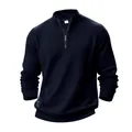 Dettaglio di una felpa blu navy con mezza zip e design con texture a griglia jacquard - Taglia S / Top / Blu Notte