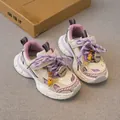 Zapatillas chunky cómodas de malla transpirable morada y blanca para niños y niñas activos - Talla 26 (Interior 15cm) / Púrpura