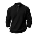 Vista dettagliata della trama jacquard a nido d'ape nera sulla felpa da uomo con mezza zip - Taglia S / Top / Nero