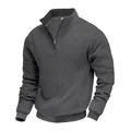 Herren Charcoal Sweatshirt mit halbem Reißverschluss und strukturiertem Jacquard-Karomuster - Dunkelgrau