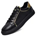 Zapatillas casuales para hombre en color negro con elegantes detalles dorados - 36 / Negro Calado (7715)