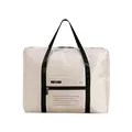 Large capacity champagne travel storage bag with black straps and elegant printed text - Thickened / Khaki